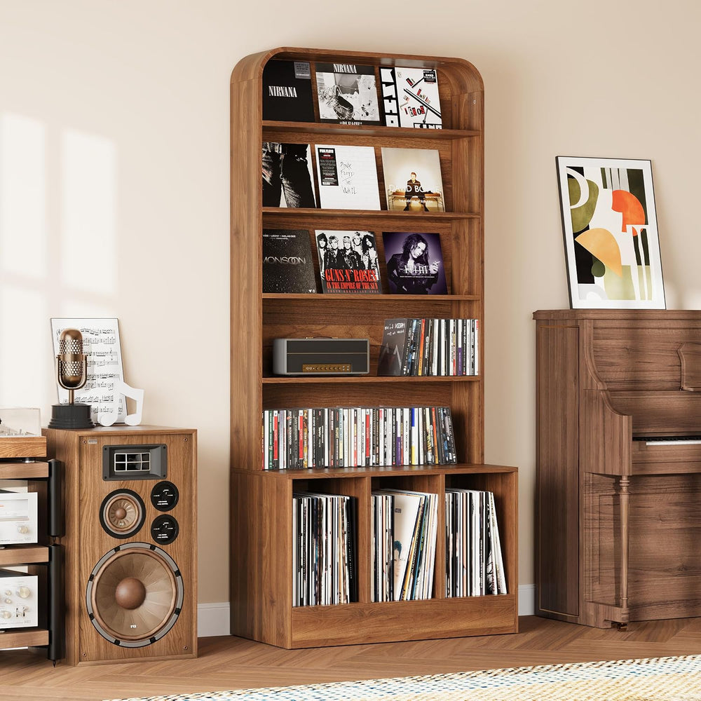 RARZOE 71" Tall Record Player Stand with Vinyl Storage, Walnut