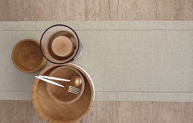 Solino Home Linen Natural Table Runner 60 Inches - Classic Hemstitch, 100% Pu...