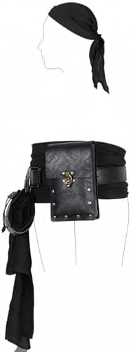 Renaissance Pirate Belt with Pouch Waist Bag, Pirate Head Scarf 6-Pack
