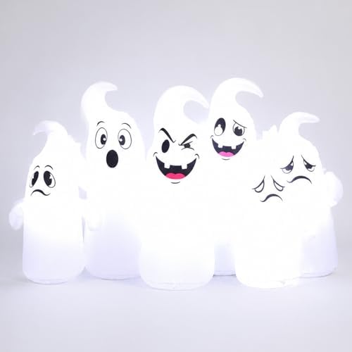 8FT Long Halloween Inflatable 6 Cute Ghosts, LED Yard Decoration