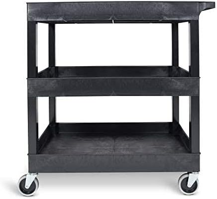 Tubstr 3-Tier Rolling Utility Cart with Wheels | Durable Tool Cart with Locking Wheels (32 x 18) (Black 2-Pack)