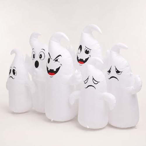 8FT Long Halloween Inflatable 6 Cute Ghosts, LED Yard Decoration