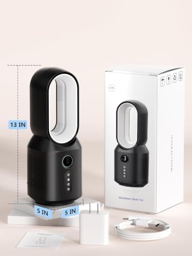let'me Desk Fan, Small Bladeless Table Fan, Small Fan with 3 Speeds and Night Light, Quiet Desk Fan for Personal, Bedroom, Office, Nightstand