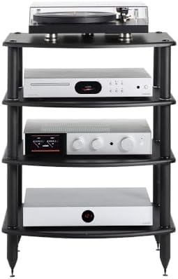 Pangea Audio Vulcan Four Shelf Audio Rack, Media Stand, and Components Cabinet 4 Shelf Black