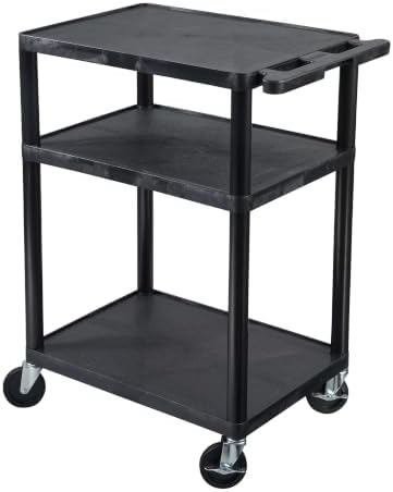 Luxor Black Mobile Plastic 3 Shelf AV Presentation Cart