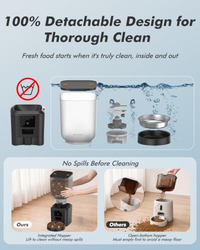 Automatic Dog Feeder with 2K Cameras - 8L/ 34 Cups Cat Food Dispenser for 2-18mm Dry Food, 2.4G&5G WiFi, Night Vision, 2-Way Talk, Up to 99 Portions 15 Meals Per Day, 10s Voice
