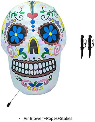 AJY 4 Feet Colorful Skull Halloween Inflatable Built-in LED Lights