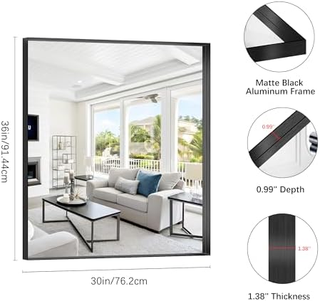 Black Bathroom Mirror, 30x36 Inch Rectangular Framed Mirror, Large Wall Mounted Bathroom Vanity Mirror Over Sink for Bedroom,Restroom, Living Room, Hangs Vertically or Horizontally