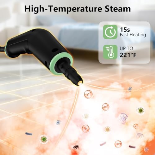 Steam Cleaner, Portable Steamer for Cleaning with 16pcs Accessories, 6-Level Adjustable and 15s Heat-Up, Handheld Steam Cleaner for Home, Tile, Dirt, Grout, Grease, Car Detailing, Light Green