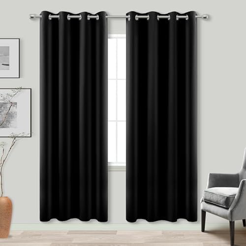 KOUFALL Closet Door Curtain Without Door,Insulated Thermal 78 Inch Long Black Pleated Curtains Alternative to Accordion Door