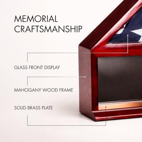 Bey-Berk Custom Personalized American Flag Display Case for 5' x 9.5' Burial Memorial Flag, Military Medal Shadow Box with Glass Front and 4"x 6" Picture Frame (Mahogany)
