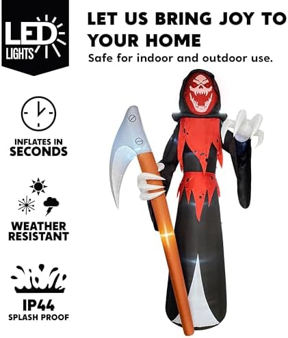 Joiedomi 12 ft Tall Halloween Inflatable Outdoor Decoration, Blow Up Yard Decorations, Grim Reaper Halloween Decor Inflatables with LED for Scary Outside Decor