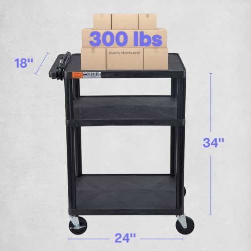 Luxor LP34E-B 34"H AV Cart - Three Shelves Electric