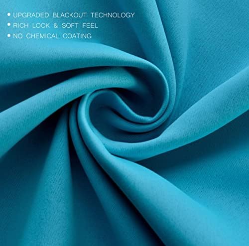 MIUCO 1 Pair Thermal Insulated Grommet 52-Inch-by-63-Inch Blackout Window Curtain Panels with 2 Tie Backs, Turquoise