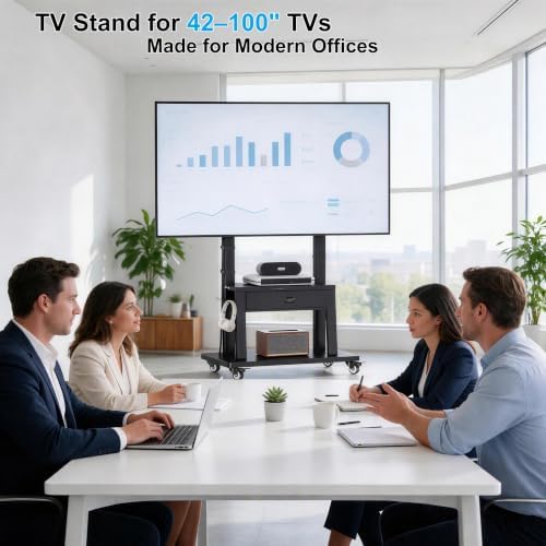 Mobile TV Stand on Wheels for 42-100 inch TVs up to 330lbs, Rolling TV Cart with Drawer & 2 Shelves, Adjustable Height, Portable TV Stand for Indoor Outdoor, Max VESA 600x900mm
