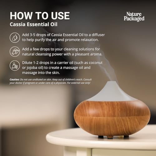 cassia essential oil on a desk or shelf