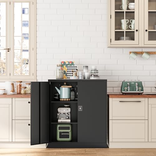 Fesbos Metal Storage Cabinet-36” Tall Steel File Cabinets with Lockable Doors and Adjustable Shelves-Black Steel Storage Cabinet for Home Office, School, Garage