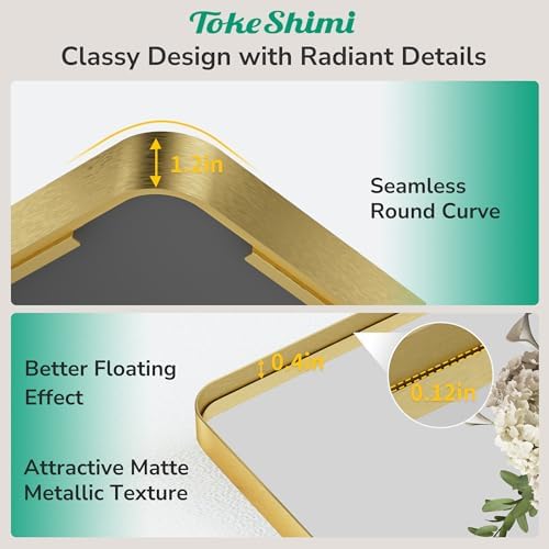 TokeShimi 16x20 Brushed Gold Bathroom Mirror,Vanity Mirror Bathroom Wall with Tempered Glass,Modern Metal Framed Mirror with Aluminum Frame(Horizontal/Vertical)