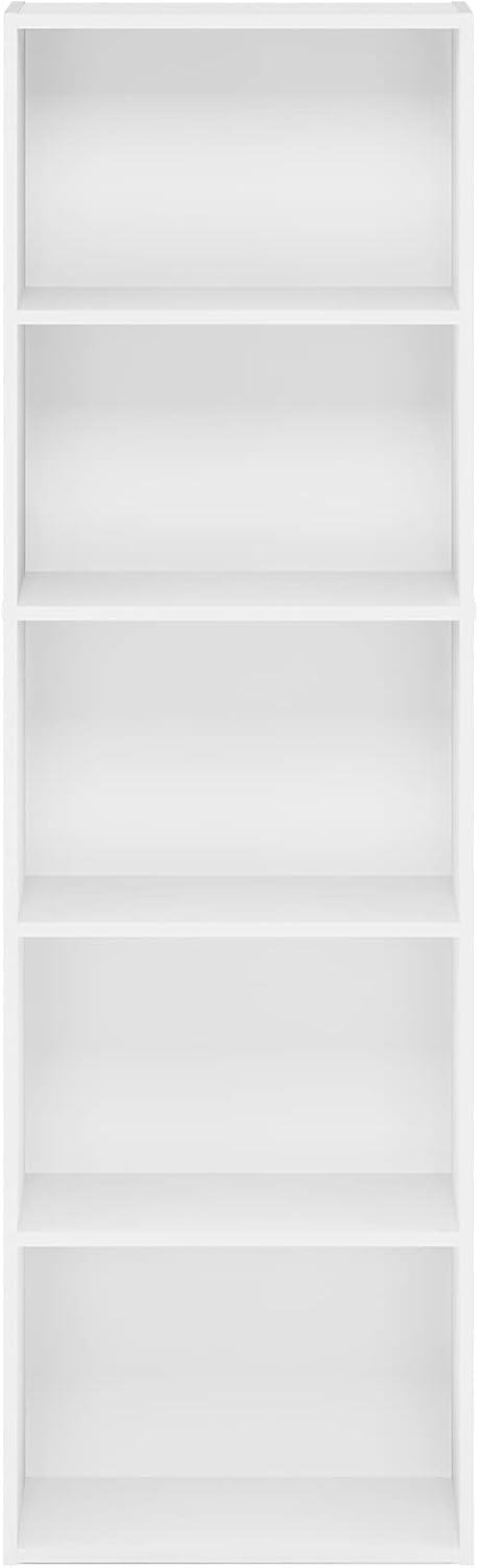 Furinno LUDER Book Shelf, 5-Tier Bookshelf, Bookcase with Open Shelves, 9.4 x 15.8 x 52, Easy Assembly, for Living Room, Bedroom, Home Office, White