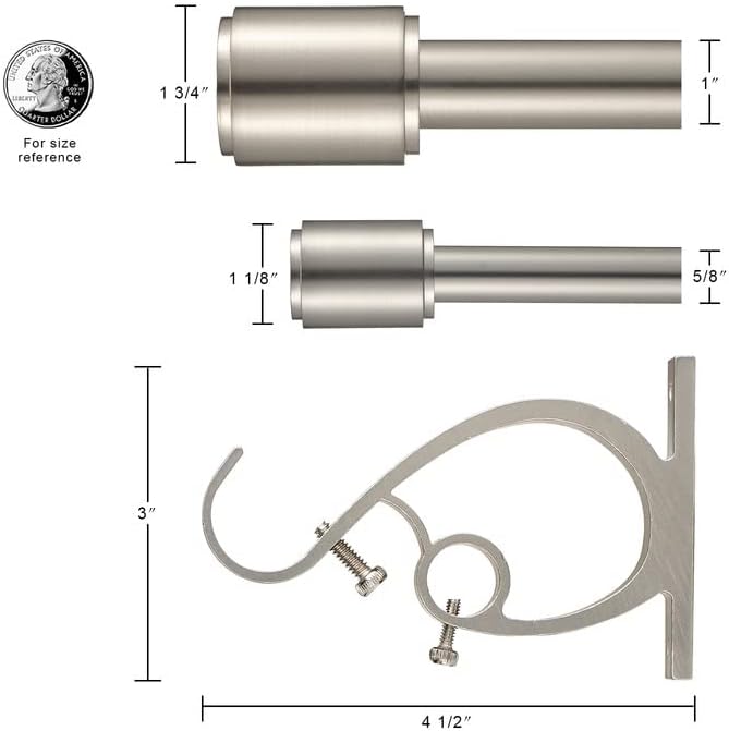 double curtain rods brushed nickel, double drapery rod showing dimensions