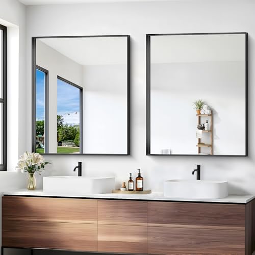 Black Bathroom Mirror, 30x36 Inch Rectangular Framed Mirror, Large Wall Mounted Bathroom Vanity Mirror Over Sink for Bedroom,Restroom, Living Room, Hangs Vertically or Horizontally
