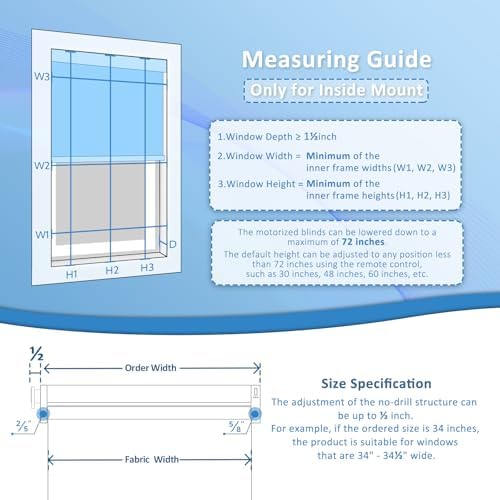 No-Drill Motorized Blackout Blinds with Remote, Black, 35.5" x 72"