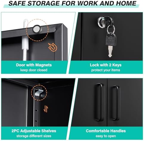 SISESOL 36 inch Metal Storage Cabinet with Doors and Shelves,Small Garage Storage Cabinet with Lock,Black Metal Cabinets with Locking Doors for Home,Office,Short Garage Cabinets