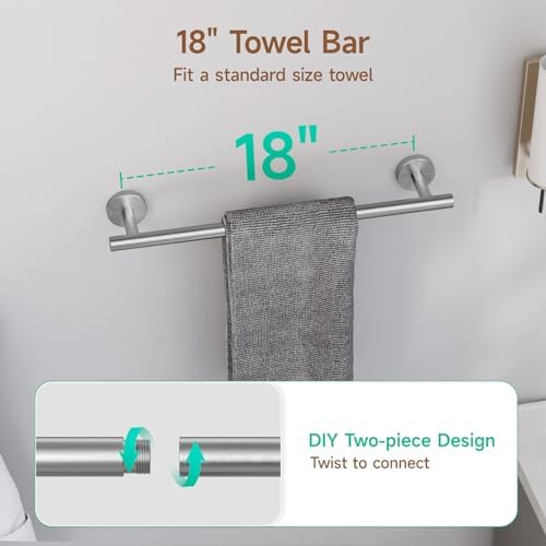 USHOWER 4PCS Brushed Nickel Bathroom Accessories Set, 18-Inch Towel Bar Set