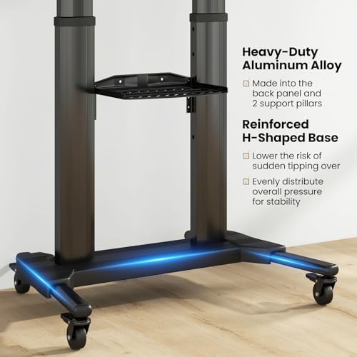 Goplus Rolling TV Stand for 32"-85" Flat Curved LED/LCD/OLED TVs up to 132 LBS, Height Adjustable TV Cart w/Locking Wheels, Shelf Cable Management Holes, Mobile Floor TV Trolley Max VESA 400 x 700 mm