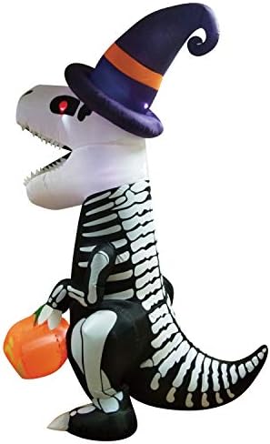 Joiedomi 8 FT Halloween Inflatable Skeleton Dinosaur with Pumpkin & Built-in LEDs, Halloween Blow Up Yard Decorations, Lighted Outdoor Dinosaur Skeleton for Garden, Lawn, Patio & Holiday Outside Decor