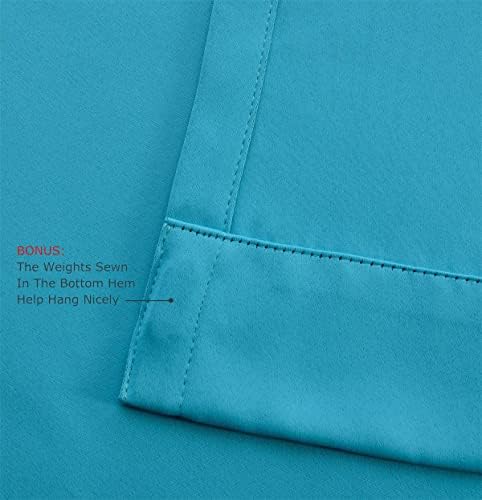 MIUCO 1 Pair Thermal Insulated Grommet 52-Inch-by-63-Inch Blackout Window Curtain Panels with 2 Tie Backs, Turquoise