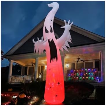 GOOSH 12 FT Halloween Inflatables Ghost Outdoor Decorations Blow Up Yard Giant Towering Terrible Spooky Flame Lamp Ghost with Built-in LEDs for Garden Lawn Indoor Party Decor