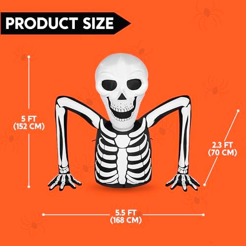 Joiedomi 5.5 FT Long Halloween Inflatables Outdoor Decorations, Skeleton Halloween Decor Blow Up Yard Decorations with LEDs, Inflatable Skeleton Ground Breaker for Outside Lawn Garden Decor