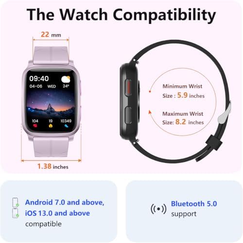 fitvii health & fitness tracker, smart watch with, front angle view