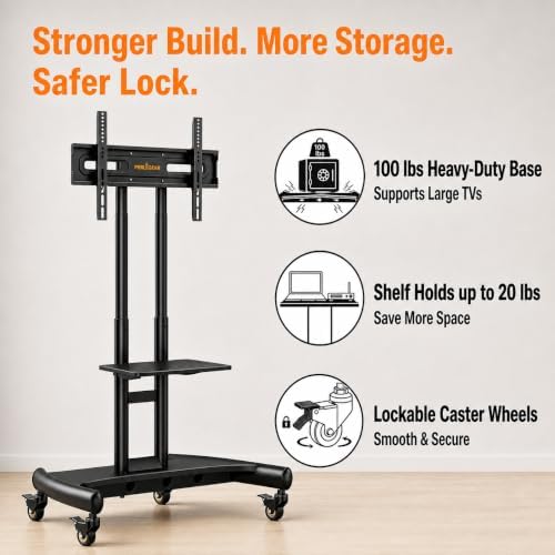 perlegear rolling tv stand for 32-84 inch tv, side view
