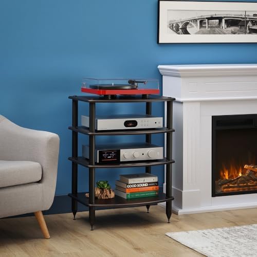 Pangea Audio Vulcan Four Shelf Audio Rack, Media Stand, and Components Cabinet 4 Shelf Black