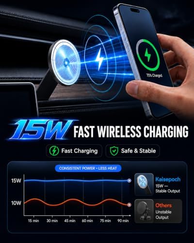 Magnetic Phone Mount for Laptop＆Tesla,15W Wireless for Magsafe Charger