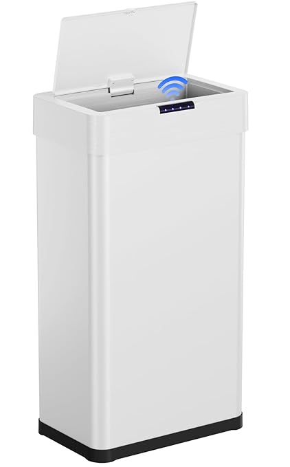 Arlopu Automatic Trash Can, Sensor Motion Stainless Steel Garbage Bin,