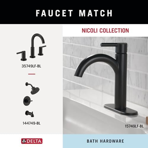Delta 4-Piece Matte Black Bathroom Set Towel Rack, Ring, Toilet Paper Holder, Hook | Nicoli Bath Accessories