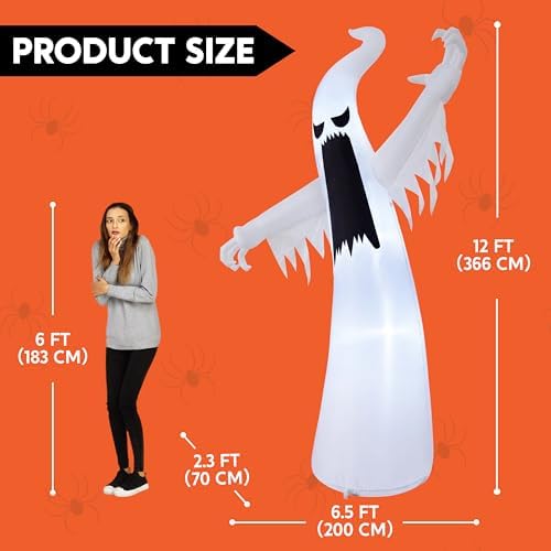 Joiedomi 12 FT Halloween Inflatables Outdoor Decorations, Scary Ghost Halloween Decor, Inflatable Ghost Blow Ups for Yard with LEDs for Outside Yard Decorations