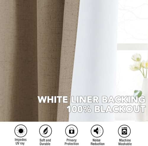 H.VERSAILTEX 100% Blackout Linen Curtains 63" L Heathered Macchiato
