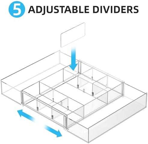 Marbrasse Expandable Desk Drawer Organizer, Clear Plastic Drawer Organizer Tray with 10 Adjustable Compartments, Desk Organizers and Accessories, 5 Drawer Dividers for Office Supplies (Clear-2P)