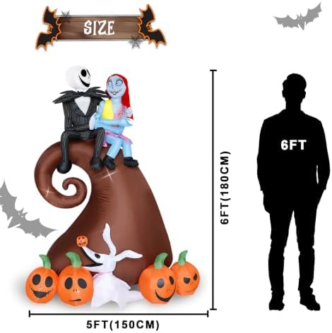 6FT Halloween Outdoor inflatables Decorations - Blow Up Hill Skeleton Couple with Pumpkin Decor with LED Lights,Yard Halloween Party Decorations