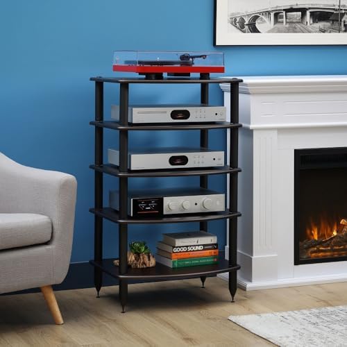 Pangea Audio Vulcan Five Shelf Audio Rack, Media Stand, and Components Cabinet 5 Shelf Carbon