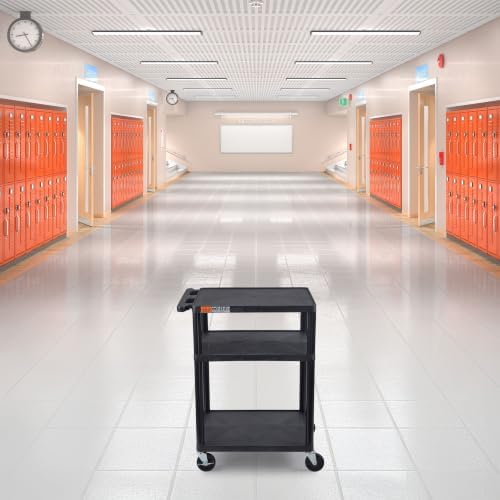Luxor Black Mobile Plastic 3 Shelf AV Presentation Cart