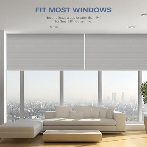 THIRDREALITY ZigBee Smart Blind Gen2, Motorized 100% Blackout Window Shades with Remote, Cordless Honeycomb Blinds, Automatic Height, C2 Rechargeable Batteries Powered, 33" W x 74" H Beige/White