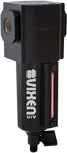 Vixen Air 3/8" NPT Aluminum Air Filter/Water Trap/Separator for Air Ride/Suspension/Air Tools w/Remote Drain Kit Black VXF3938BR