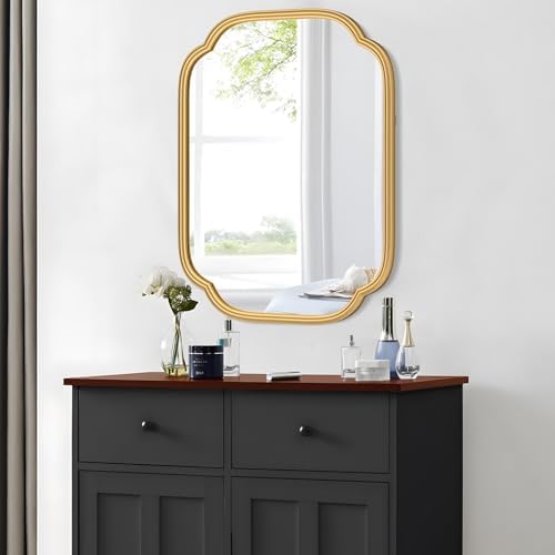 Ferytange Gold Mirrors for Bathroom, 18" x 24" Rectangular Wall Mirror for Bathroom Metal Frame Farmhouse Rounded Corner Wall Mirror (Horizontal/Vertical)