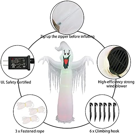 Hourleey 9 FT Halloween Inflatables Outdoor, Halloween Blow Up Yard Decorations with Built-in LED Lights for Indoor Outdoor Party Garden Lawn Clearance (Ghost)