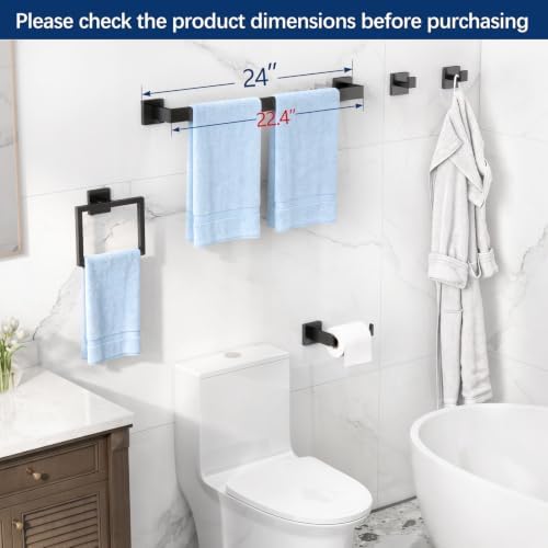 Gypie Bathroom Accessories Set Wall Mounted, 5-Piece 24In Matte Black